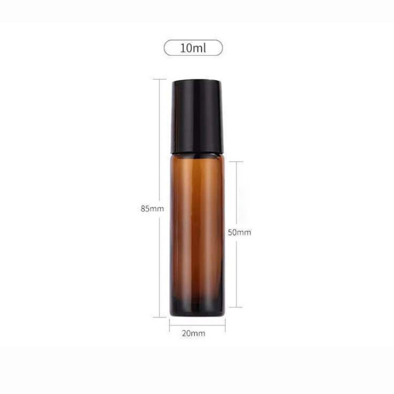 Empty 10ml Amber Glass Roll-on Essential Oils Perfume and Skin Care Cream Bottle with Screw Cap and Steel Roller Free Sample