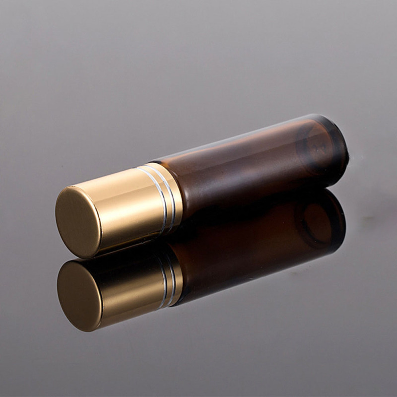 Empty 10ml Amber Glass Roll-on Essential Oils Perfume and Skin Care Cream Bottle with Screw Cap and Steel Roller Free Sample