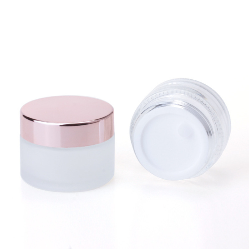 15ml 20ml Cosmetic Jar 30ml 50ml matte clear Empty Glass Cosmetic Cream Jar frosted with Rose Gold Cap