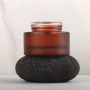Wholesale Amber 50g Glass Cosmetic Frosted Jar for Creams and Balms Skincare Packaging with Black Lid