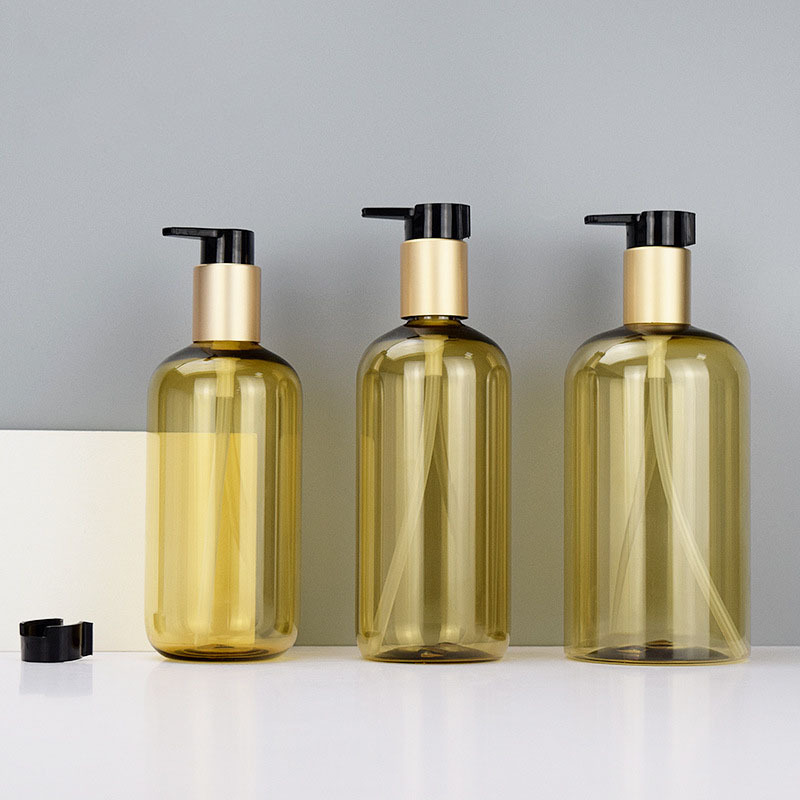 Empty 300ml 500ml PET Hair Oil Soap Pack Gold Unique Shampoo Bottle