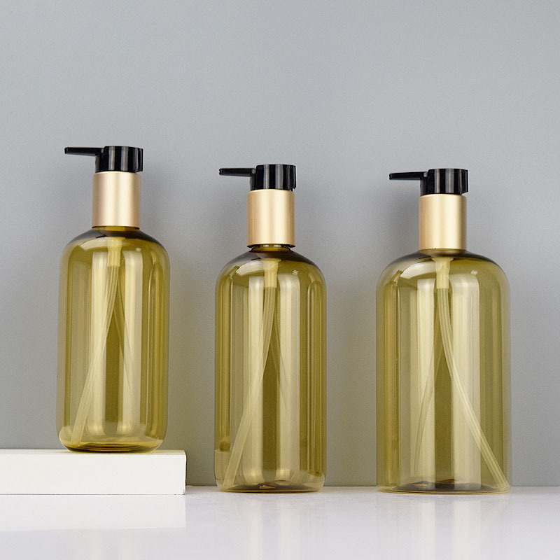 Empty 300ml 500ml PET Hair Oil Soap Pack Gold Unique Shampoo Bottle