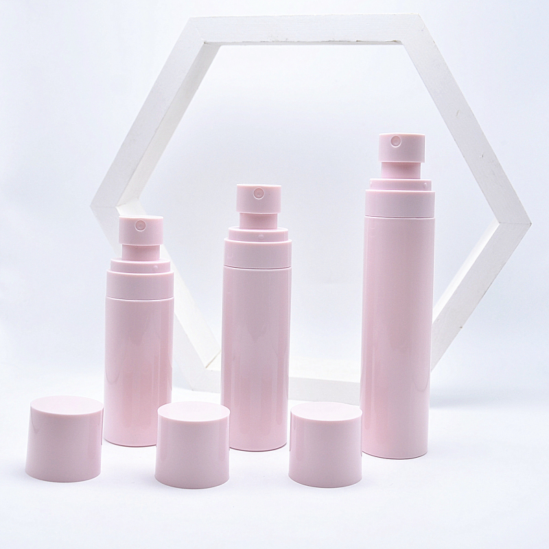 60ml 80ml 100ml Skincare Sunscreen Pump Spray Bottle Empty Plastic Cosmetic Bottle Pink Round PET Cosmetic Bottle