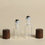 Custom Small Portable 1ml 2ml 3ml 5ml Empty Clear Frosted Amber Color Glass Eye Care Skincare Roll On Bottle with Wood Lid