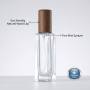 Wholesale Small Square Glass Perfume Bottle with Wooden Cap Refillable Empty Bottle for Essential Oil and Cosmetic Packaging