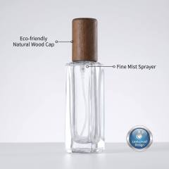 Wholesale Small Square Glass Perfume Bottle with Wooden Cap Refillable Empty Bottle for Essential Oil and Cosmetic Packaging