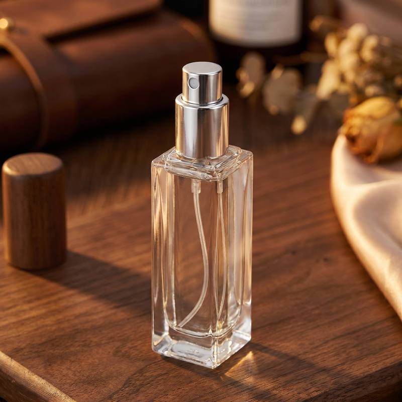 Wholesale Small Square Glass Perfume Bottle with Wooden Cap Refillable Empty Bottle for Essential Oil and Cosmetic Packaging