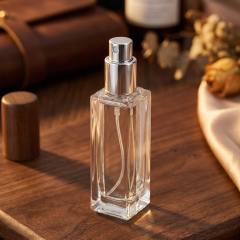 Wholesale Small Square Glass Perfume Bottle with Wooden Cap Refillable Empty Bottle for Essential Oil and Cosmetic Packaging