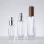 Wholesale Small Square Glass Perfume Bottle with Wooden Cap Refillable Empty Bottle for Essential Oil and Cosmetic Packaging
