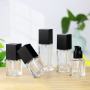 Low MOQ Empty 30ml clear square Glass Cosmetic Black Press Pump Liquid Foundation Bottle
