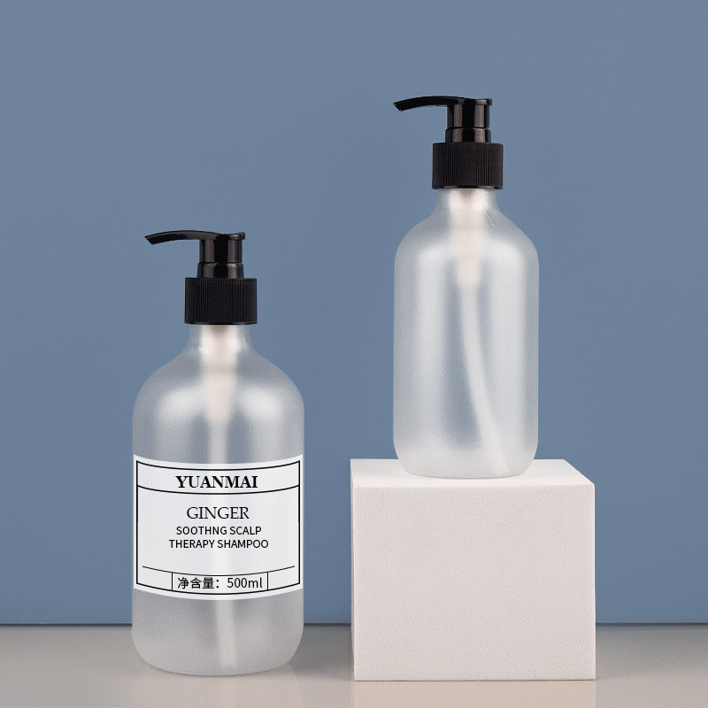 Cheap Price Cosmetic clear Frosted 16oz Plastic Matte 500ml Bottle With Black Shampoo Bottle Pump