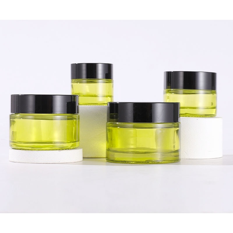 Best New Products Very Popular  clear Green Fancy Glass Jars with Lids for Skin Care Cosmetic
