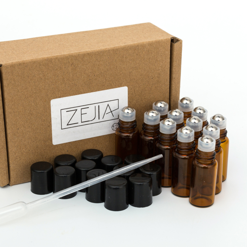 12pcs Empty Essential Oil 3ml Attar Roller Ball Bottles Amber Color Roll on Perfume Oil Bottle Packaging with Box