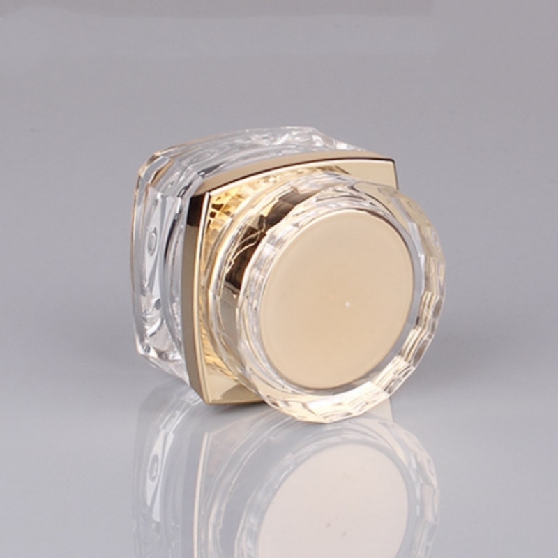 High-Grade 5g 10g 20g 30g 50g Gold Acrylic Cosmetic Packaging Square Cream Jars with Round Cap Pump Sprayer for Loose Powder