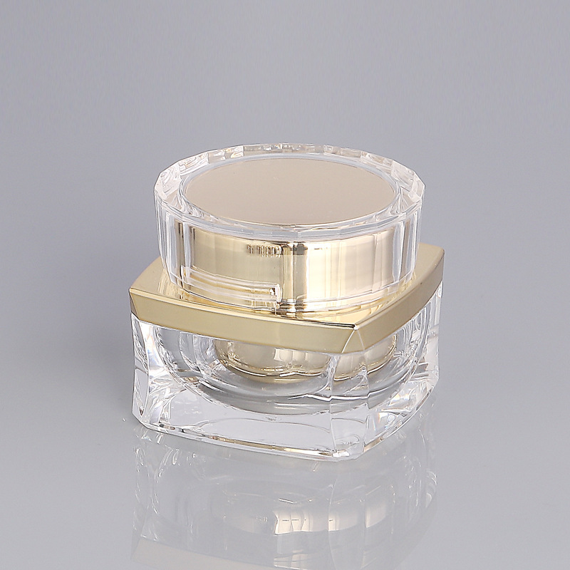 High-Grade 5g 10g 20g 30g 50g Gold Acrylic Cosmetic Packaging Square Cream Jars with Round Cap Pump Sprayer for Loose Powder
