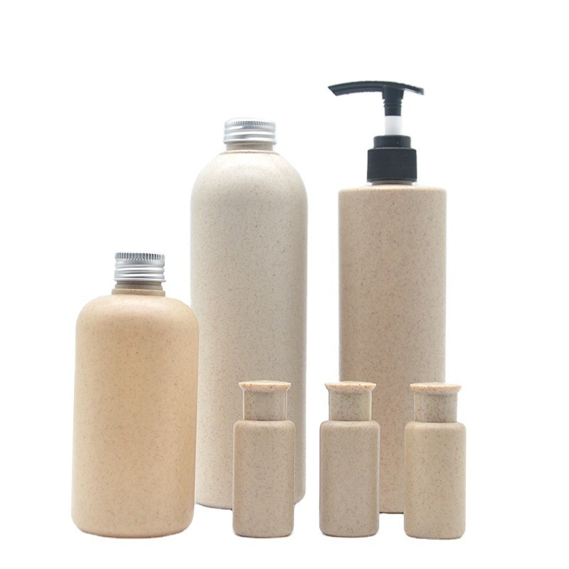 Degradable Straw Bottle with Squeeze Pump Lid 100ml 250ml 300ml & 500ml Capacities for Cosmetics Skin Care Serum Packaging Stock