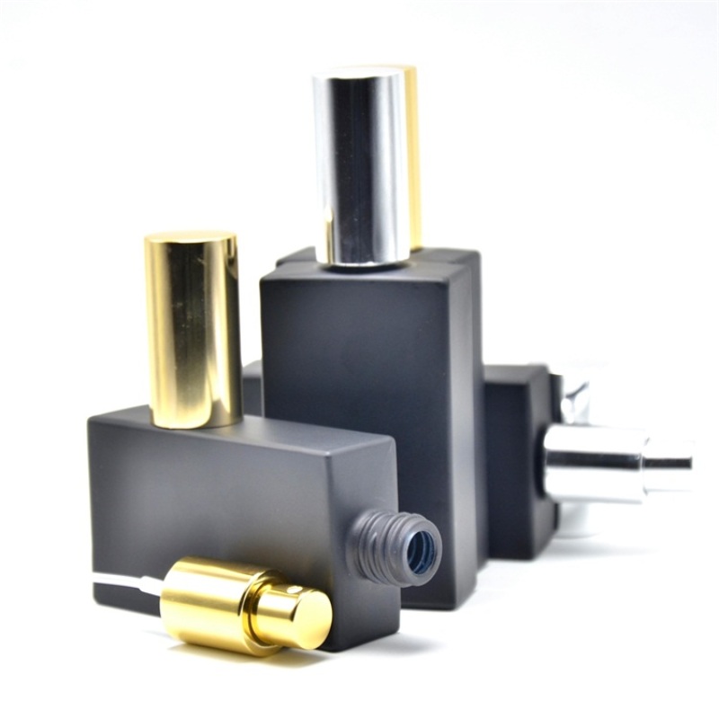 High Quality 50ml Frosted Black Rectangular Perfume Glass Spray Bottle with Pump Spreayer