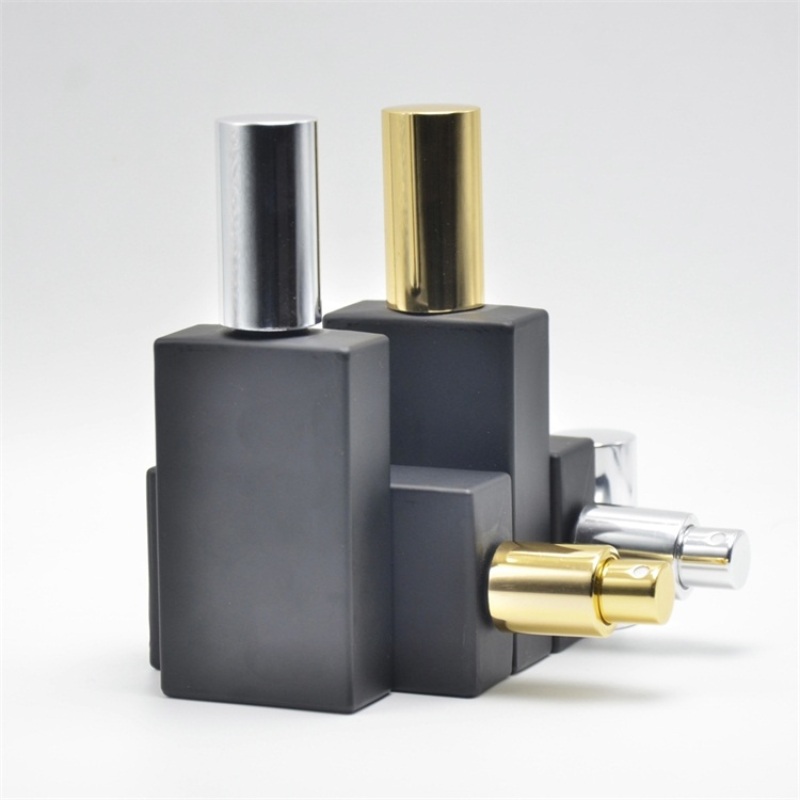High Quality 50ml Frosted Black Rectangular Perfume Glass Spray Bottle with Pump Spreayer