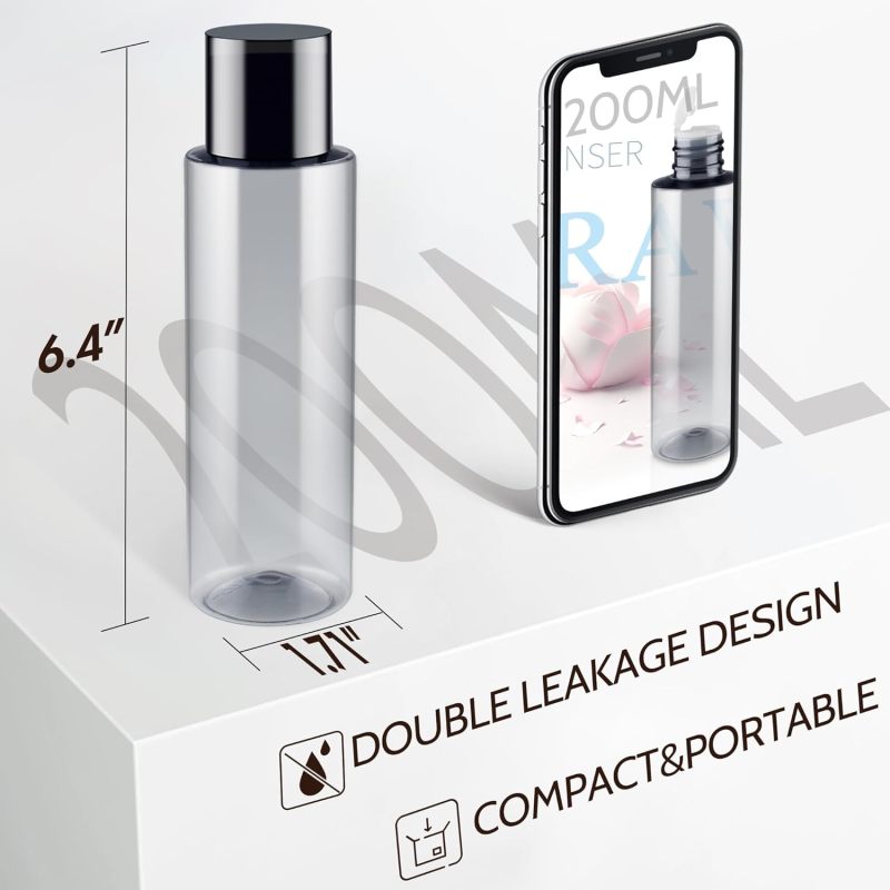 200ML/6.8OZ Double Leak Proof Travel Size Containers for Shampoo, Lotion, Body Wash, Refillable Empty Travel Bottles