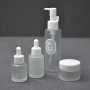 Custom Frosted Glass Skincare Set 30g Glass Jars Cream Jar Custom Cosmetic Containers White Pump Luxury Essential Oil Bottle
