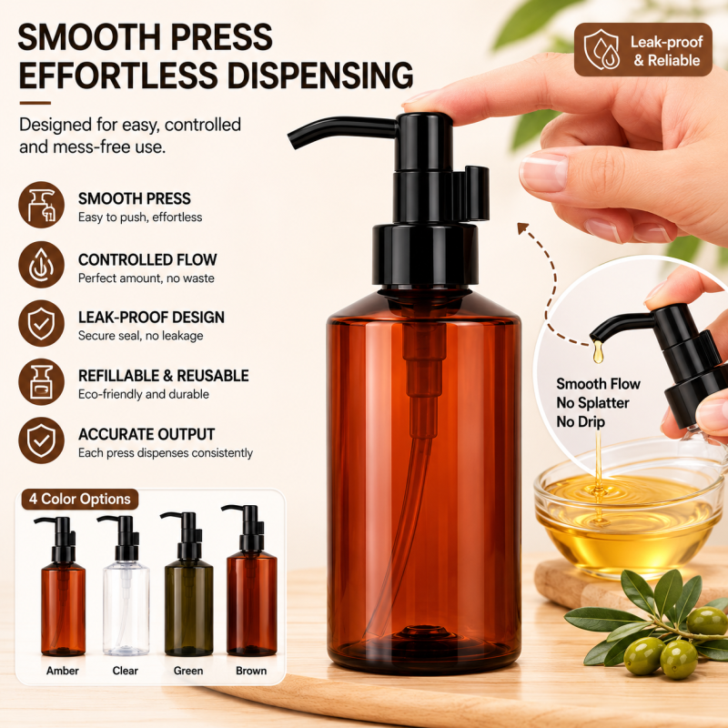 Fast Shipping Wholesale Empty Press Pump Body Oil Bottles 200ml Amber Color Oil Dispenser Plastic Bottle for Oil