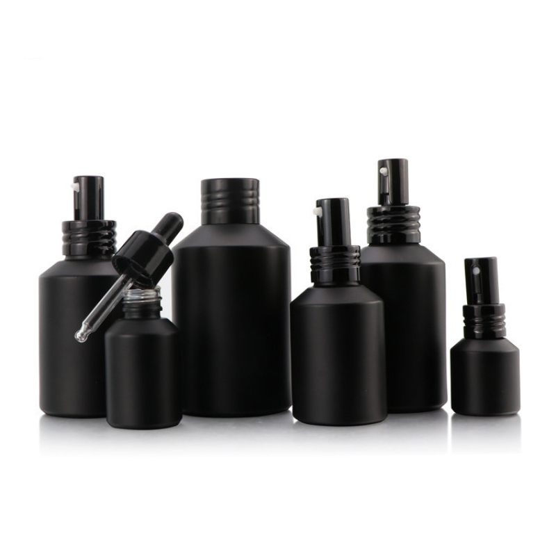30ml 100ml 120ml Matte Black Color Glass and Bottle Empty Serum Glass Oil Bottles for Sale with Black Pump