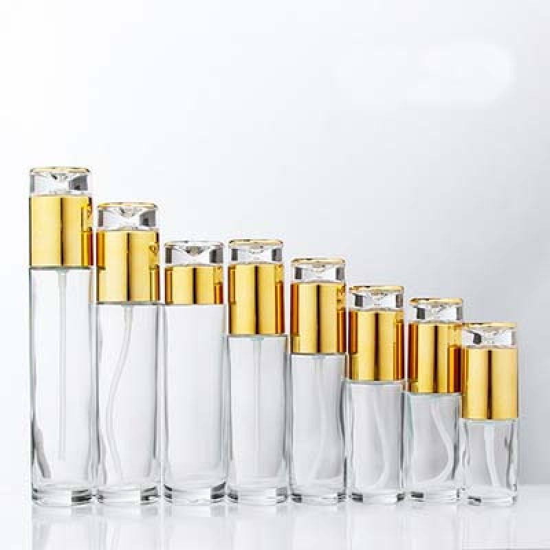 High Quality 20ml 30ml 40ml 50ml Glass Bottles Glass Pump Bottle Essential Oil Bottle Luxury Cosmetic with Gold Lid