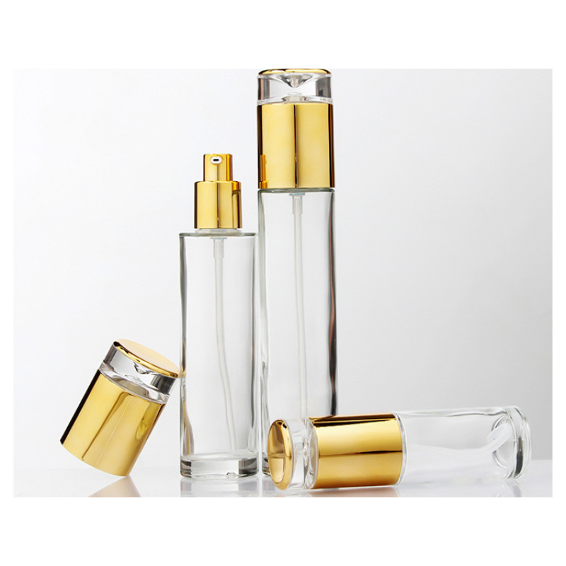 High Quality 20ml 30ml 40ml 50ml Glass Bottles Glass Pump Bottle Essential Oil Bottle Luxury Cosmetic with Gold Lid