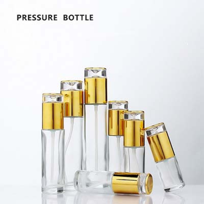 High Quality 20ml 30ml 40ml 50ml Glass Bottles Glass Pump Bottle Essential Oil Bottle Luxury Cosmetic with Gold Lid