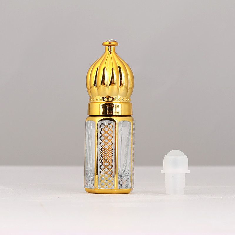 Luxury 3ml 6ml 12ml Gold Silver Black Octagon Middle East Arab Roll on Bottles Perfume Essential Oil Bottle