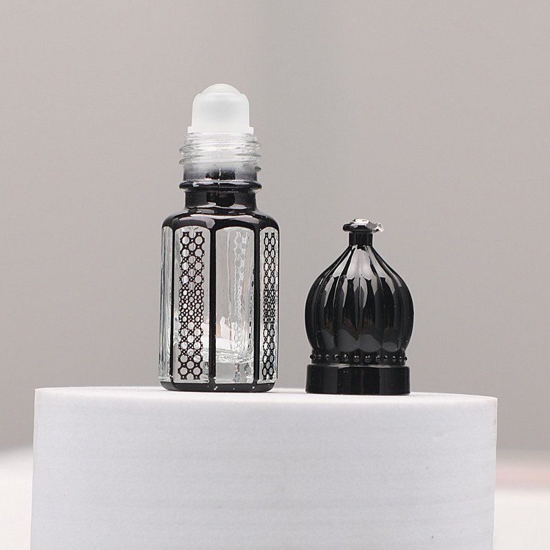 Luxury 3ml 6ml 12ml Gold Silver Black Octagon Middle East Arab Roll on Bottles Perfume Essential Oil Bottle