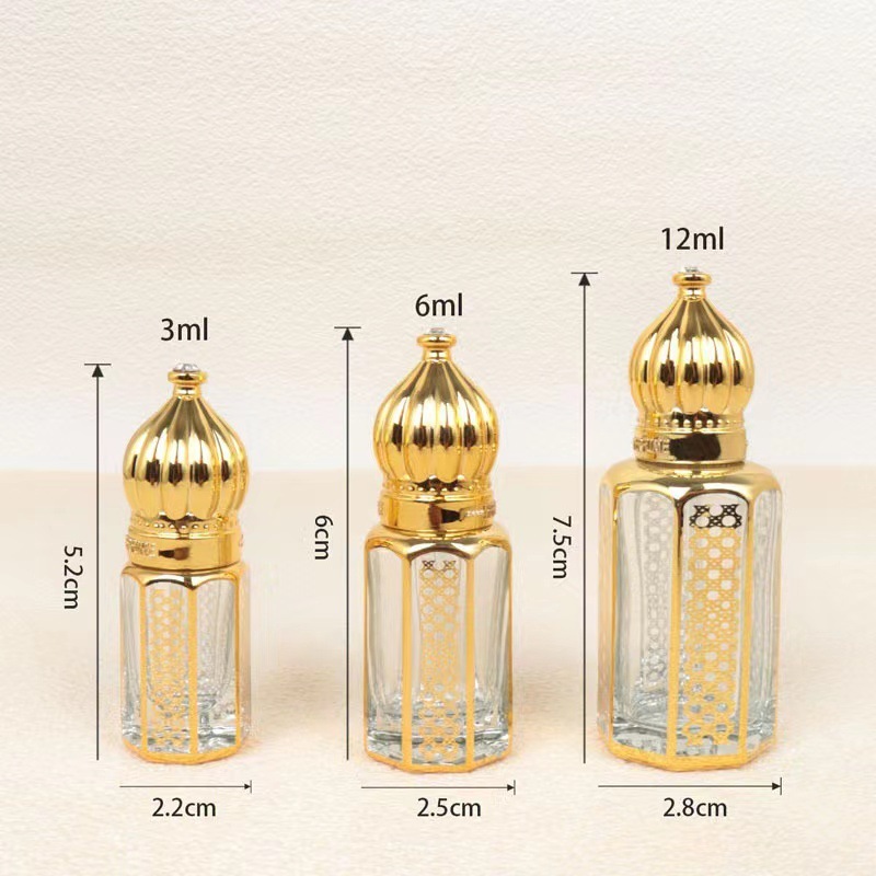 Luxury 3ml 6ml 12ml Gold Silver Black Octagon Middle East Arab Roll on Bottles Perfume Essential Oil Bottle