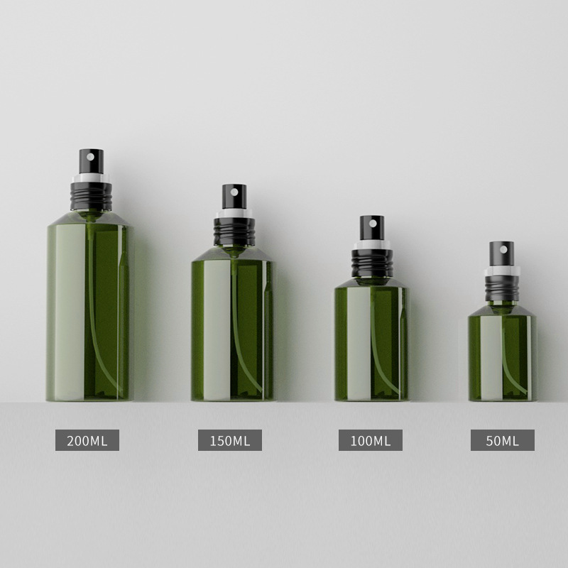 PET Slant Shoulder clear Green Mist Spray Bottle Empty Skincare Lotion Spray Cosmetic Plastic Bottle 50ml 100ml 150ml 200ml