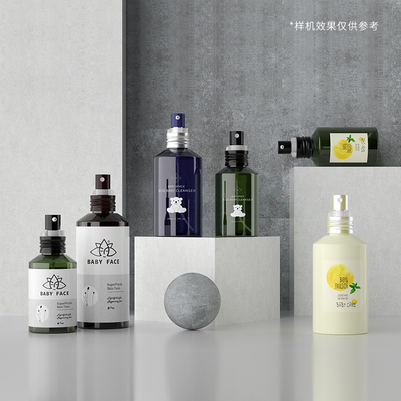 PET Slant Shoulder clear Green Mist Spray Bottle Empty Skincare Lotion Spray Cosmetic Plastic Bottle 50ml 100ml 150ml 200ml
