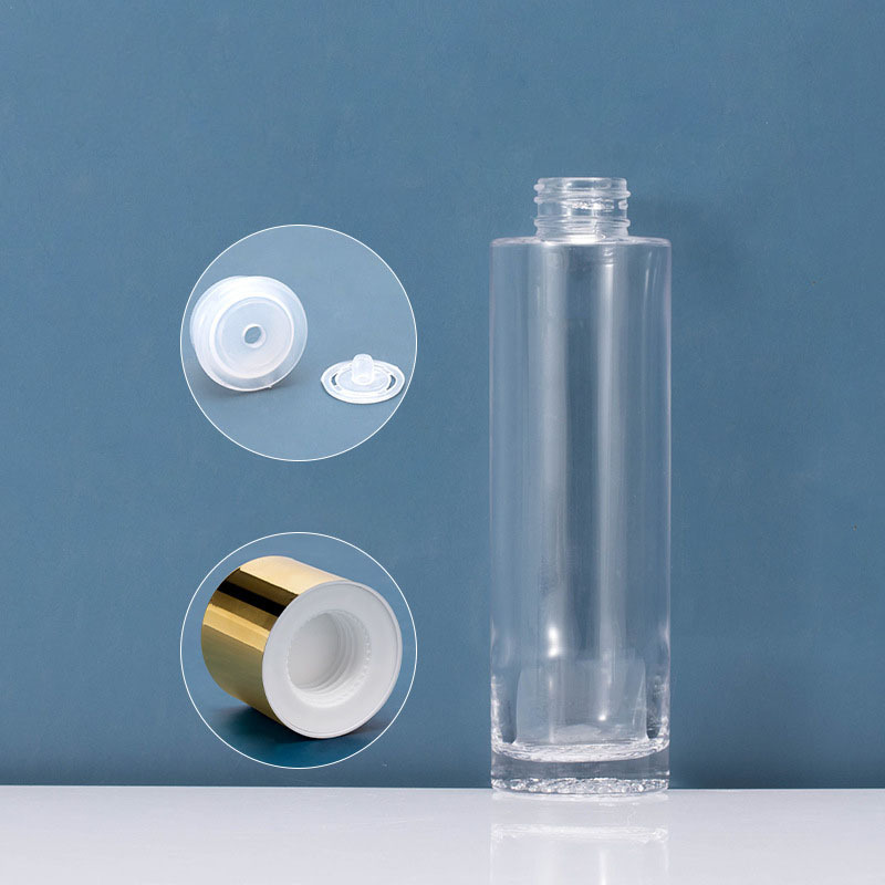 Cosmetic 120ml clear Skincare Glass Face Serum Bottle Round Shape Gold Cap Lotion Bottle