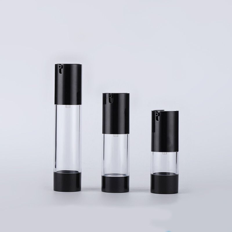 Luxury 15ml 30ml 50ml Plastic Cosmetic Airless Pump Lotion Bottle Empty Black Cap for Face Cream & Skin Care Serum