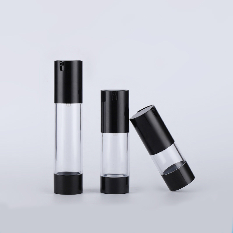 Luxury 15ml 30ml 50ml Plastic Cosmetic Airless Pump Lotion Bottle Empty Black Cap for Face Cream & Skin Care Serum