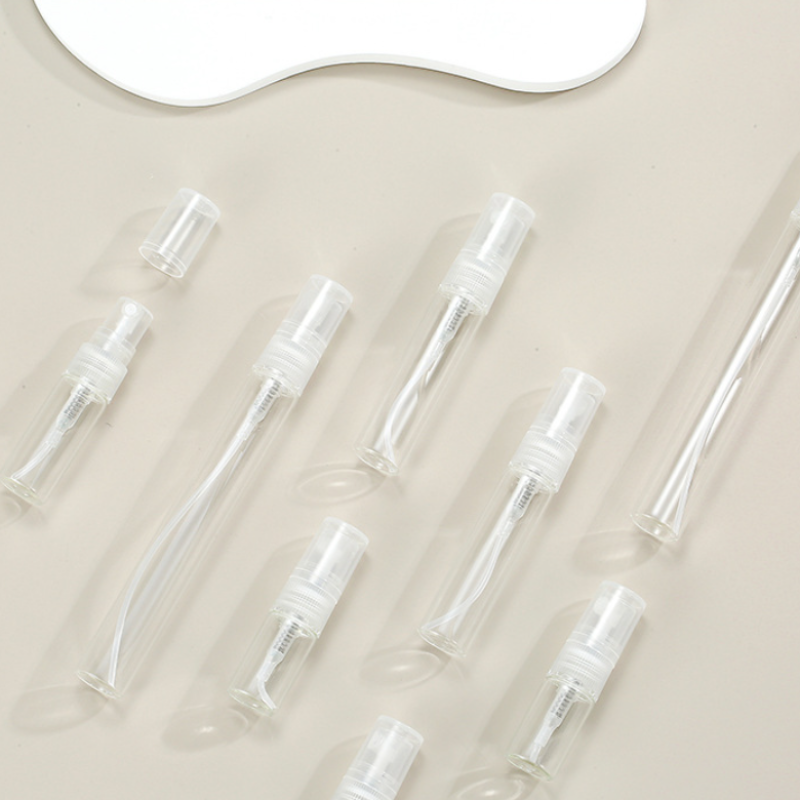 Portable 10ml Clear Glass Perfume Sample Bottles Mini Empty Sub Packing with Spray Pump Recyclable and Sealed