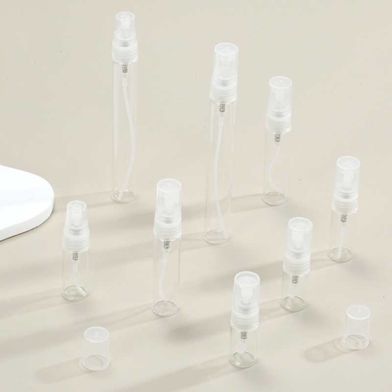 Portable 10ml Clear Glass Perfume Sample Bottles Mini Empty Sub Packing with Spray Pump Recyclable and Sealed