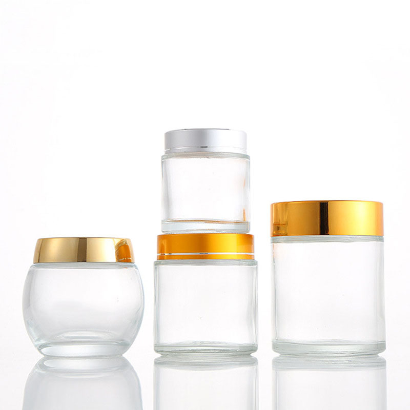 Wholesale Custom Cosmetic Skincare Cream Glass Jar 100g 120g 200g Empty Clear Round with Plastic Cap Stock Available