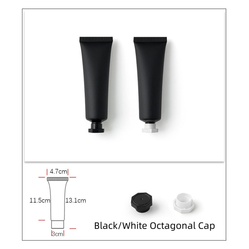 50ml Matte Black Plastic Squeeze Tubes Cosmetic Packaging Soft Hand Cream Tube Facial Cleanser Tube with Different Lids