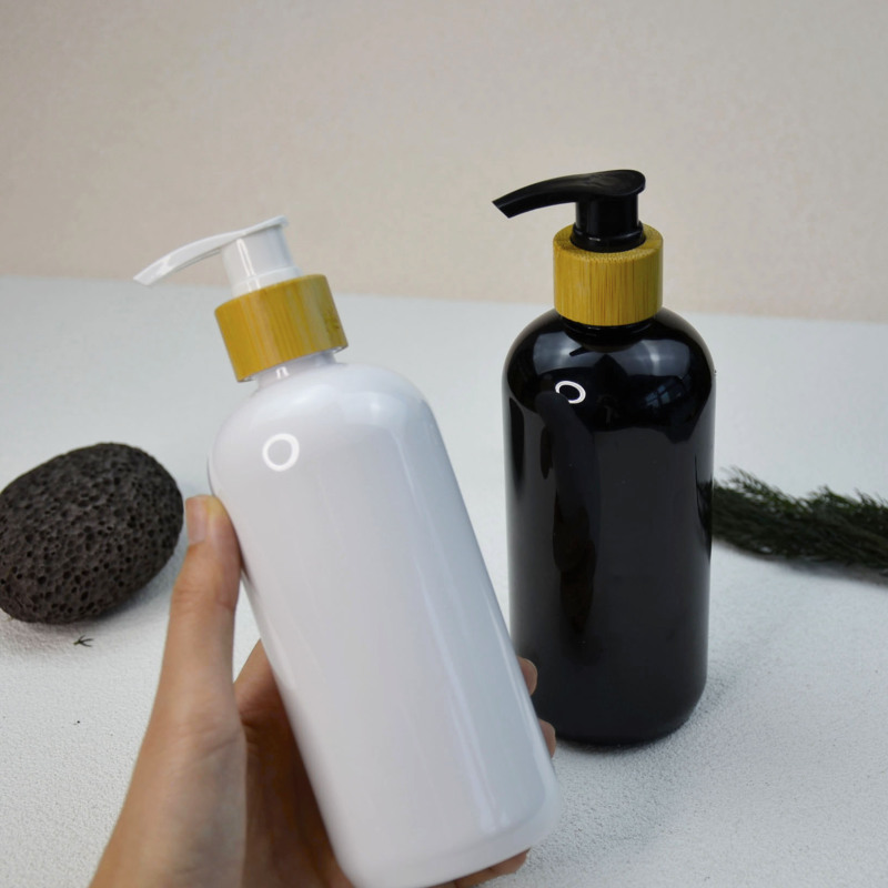 Skincare Packaging PET 350ml Shampoo Bottle Lotion Round Shoulder Plastic 350ml Bamboo Body Lotion Bottle