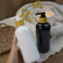 Skincare Packaging PET 350ml Shampoo Bottle Lotion Round Shoulder Plastic 350ml Bamboo Body Lotion Bottle
