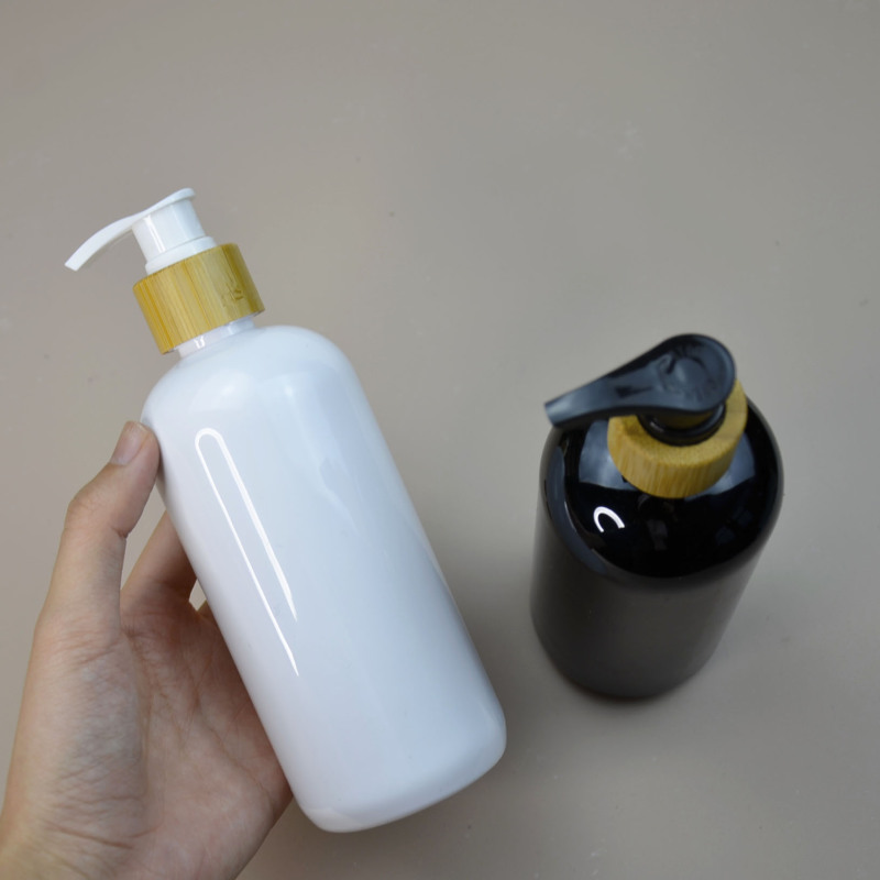Skincare Packaging PET 350ml Shampoo Bottle Lotion Round Shoulder Plastic 350ml Bamboo Body Lotion Bottle