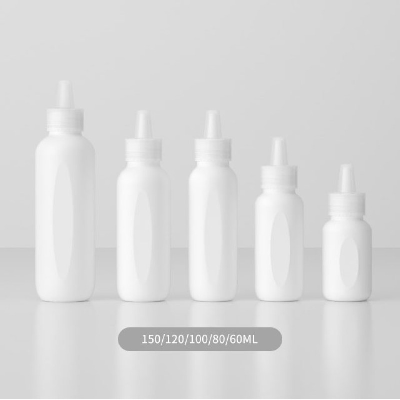 Empty 60ml-150ml White Plastic Hair Oil Squeeze Applicator Packaging Bottle with Twist-open Dispensing Cap for Lotion