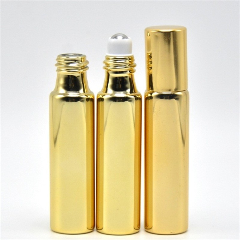 Luxury 5ml 10ml Gold Plating Roll on Glass Essential Oil Bottle Glass Roll on Bottle 10ml Glass Roll on Bottle