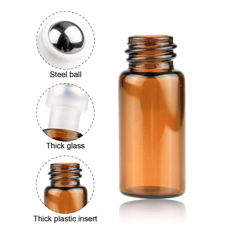 24pcs Bulk Sale Small 2ml Amber Glass Roller Bottle Plastic Lid Perfume Sample Test Bottle for Essential Oil Skin Care Serum