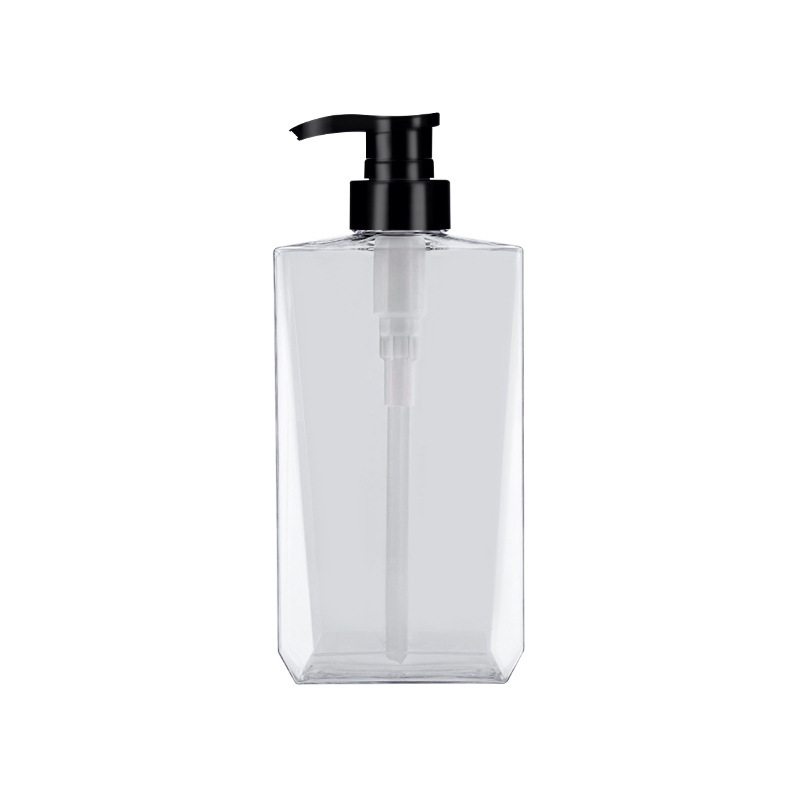 High Quality  16oz PET Brown Custom logo 500 ml square Plastic Shampoo Bottle with Pump