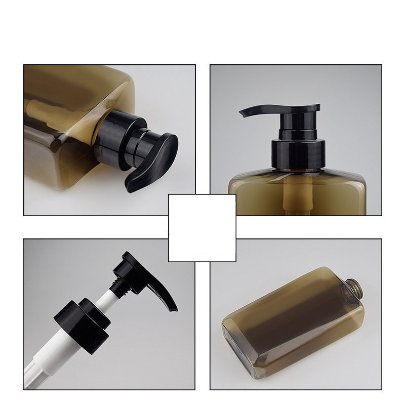 High Quality  16oz PET Brown Custom logo 500 ml square Plastic Shampoo Bottle with Pump