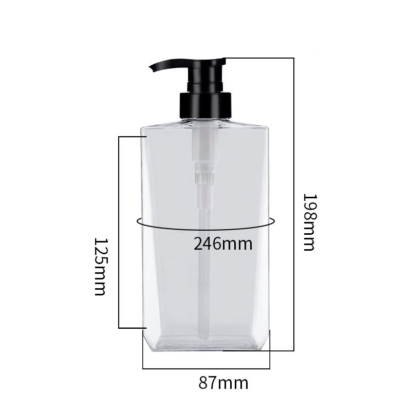 High Quality  16oz PET Brown Custom logo 500 ml square Plastic Shampoo Bottle with Pump